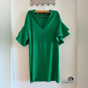 Zara Green Dress with flutter sleeves XS